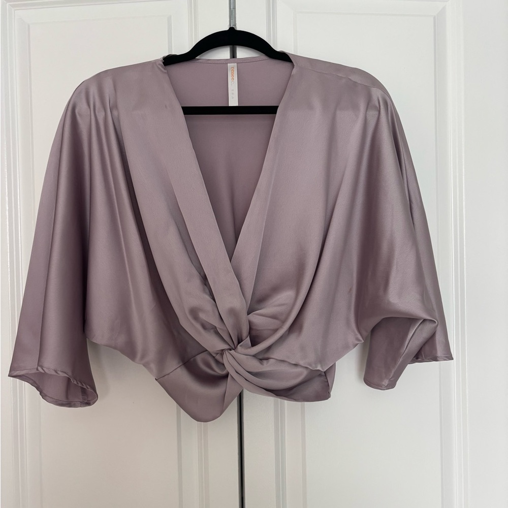 Renee C. Satin Knot Front Blouse in Lavender Size S